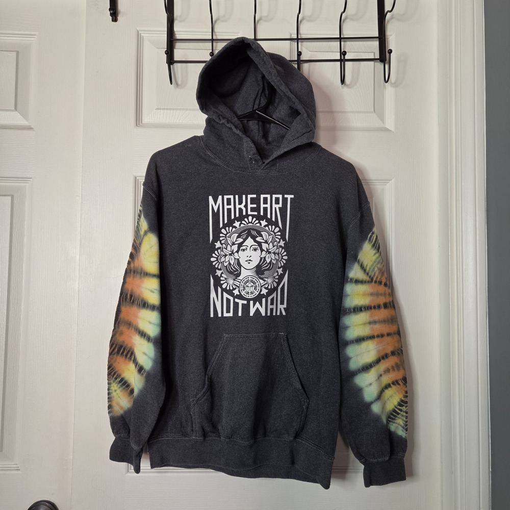 Obey Make Art Not War Balck Hoodie Tie Dye Sleeves Size Small Streetwear Skate